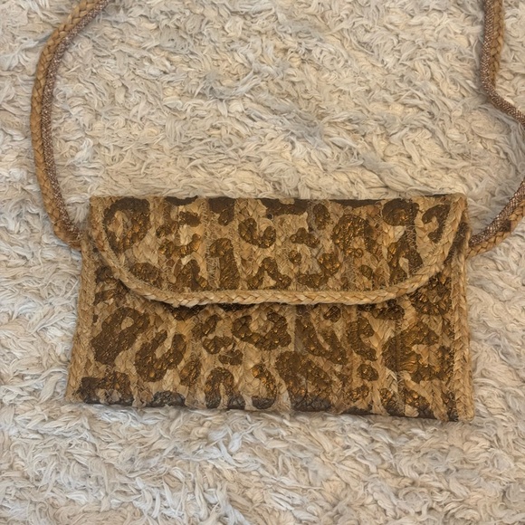 Straw Leopard Print Tan Clutch Bag - Picture 2 of 6